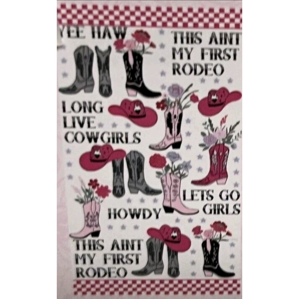 KASSAFINA RODEO COWGIRLS PINK & RED BOOTS & HATS Hand Towel NWT